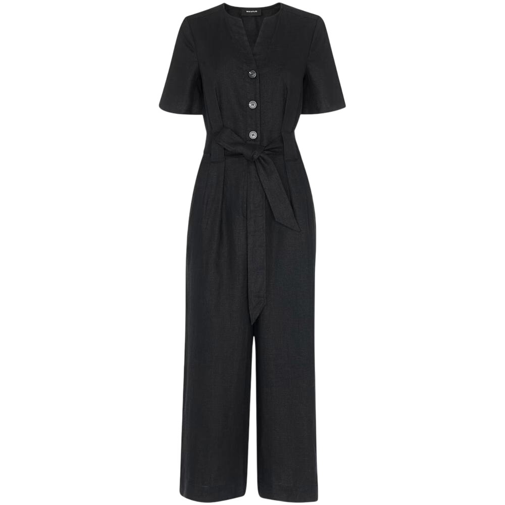 Whistles Black Fiona Linen Button Jumpsuit